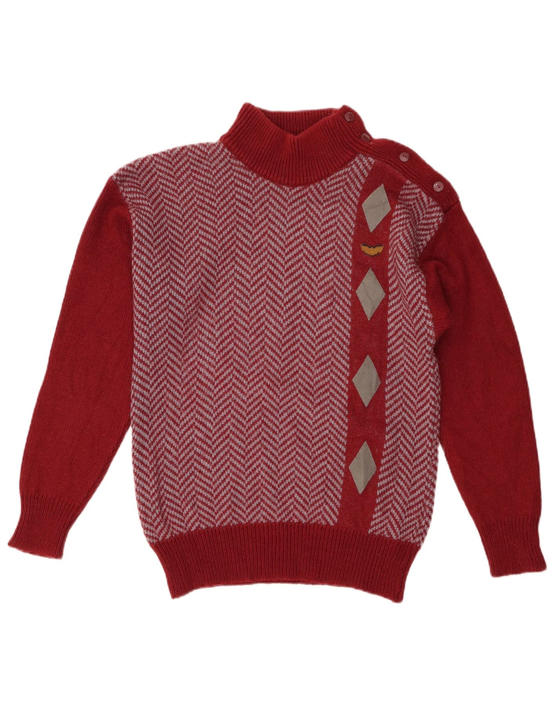 Maglione da donna vintage con collo a bottoni, UK 12, acrilico rosso medio