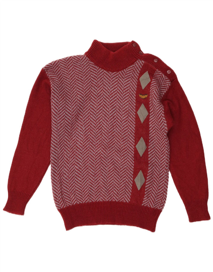 Maglione da donna vintage con collo a bottoni, UK 12, acrilico rosso medio