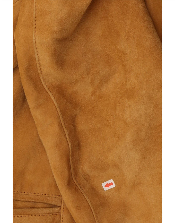 Giacca blazer in pelle scamosciata da donna a 2 bottoni Monpel IT 48 XL in pelle beige
