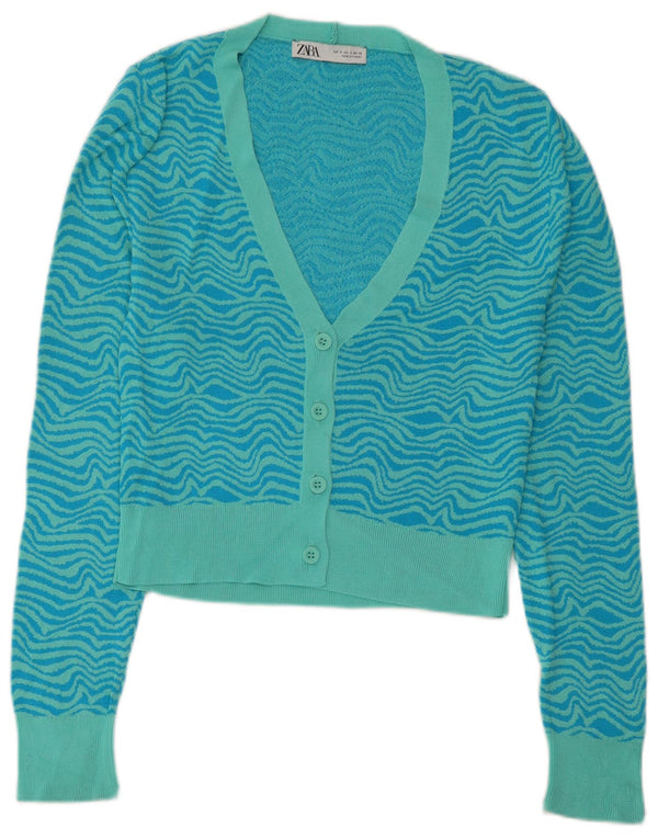 Maglione cardigan da donna Zara UK 10 piccolo viscosa geometrica blu