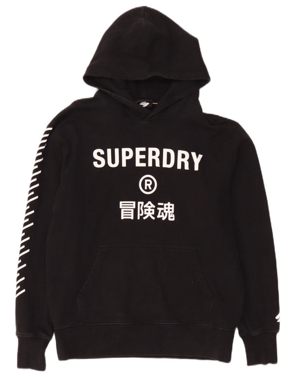 Felpa con cappuccio grafica da uomo Superdry grande in cotone nero