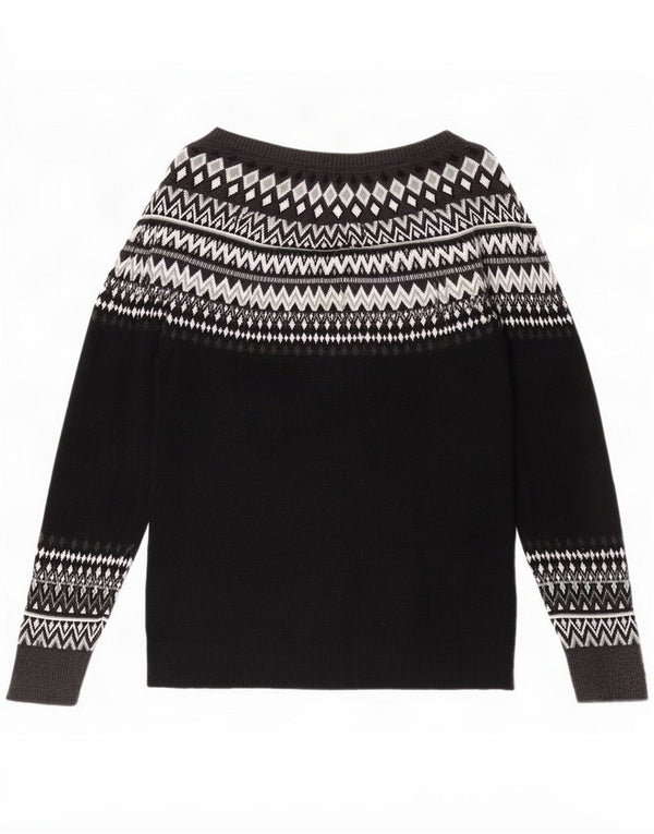 Esprit maglione da donna con scollo a barchetta UK 18 XL cotone Fair Isle nero