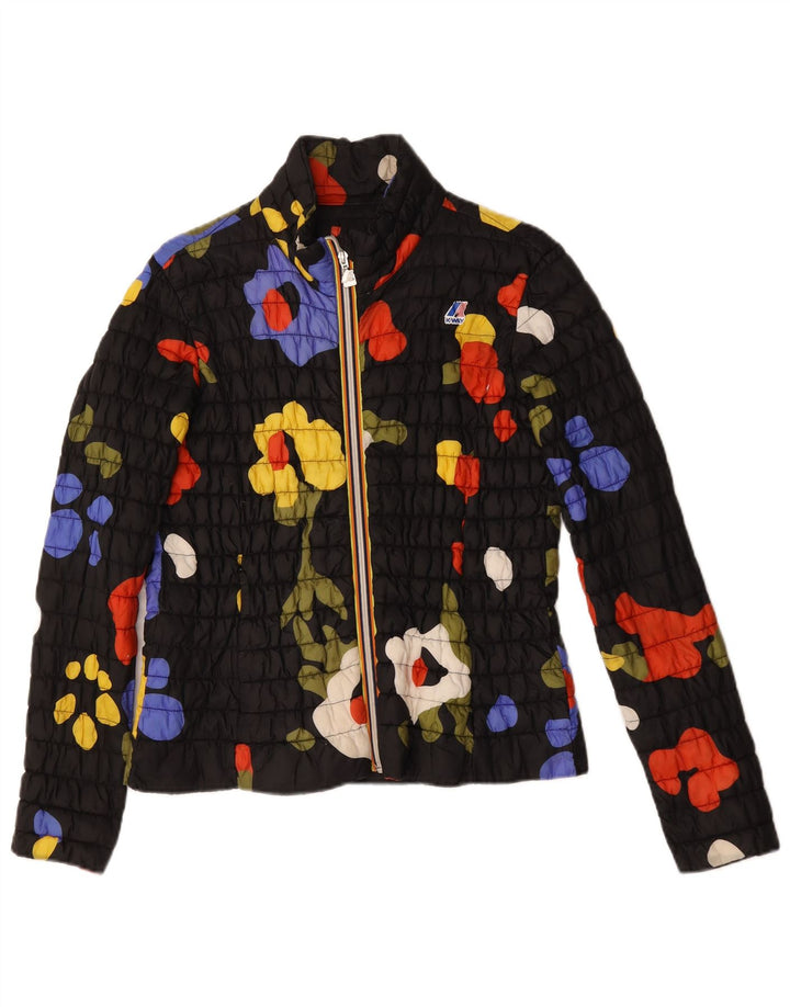 Giacca trapuntata da donna K-Way UK 14 grande nero floreale