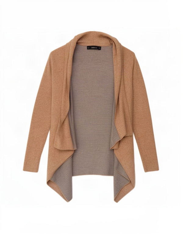 Maglione cardigan aperto asimmetrico da donna Zara UK 10 piccolo Beige