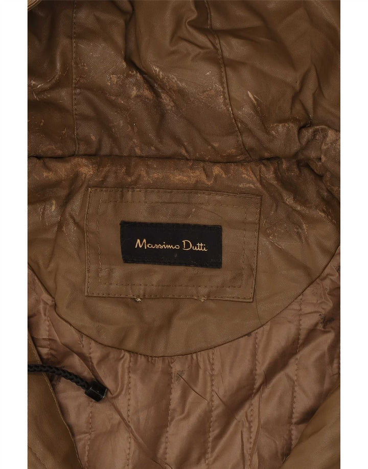 Massimo Dutti Womens Hooded Parka Jacket UK 12 Medium Beige Cotton