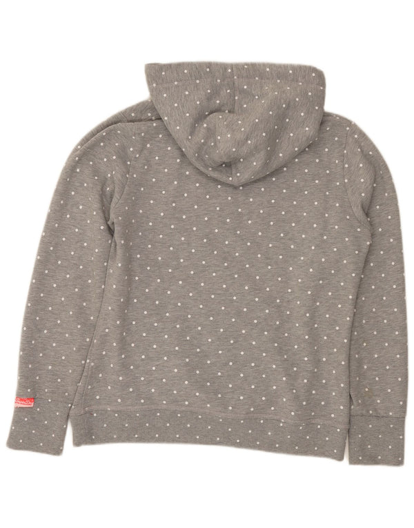 Felpa con cappuccio grafica da donna Superdry UK 18 XL cotone grigio a pois