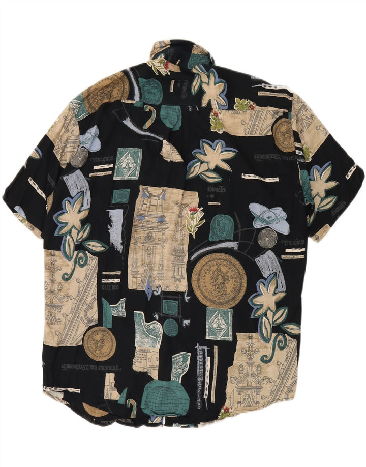 BIG MATCH Camicia a maniche corte da uomo in viscosa patchwork blu navy medio