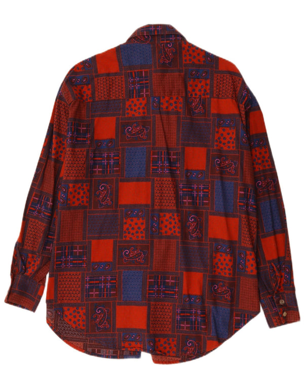 Camicia lunga da donna vintage EU 42 grande cotone geometrico rosso