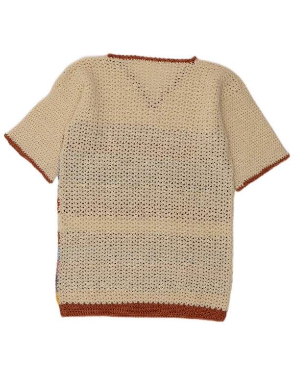 Maglione vintage da donna con scollo a V UK 14 a righe multicolori medie