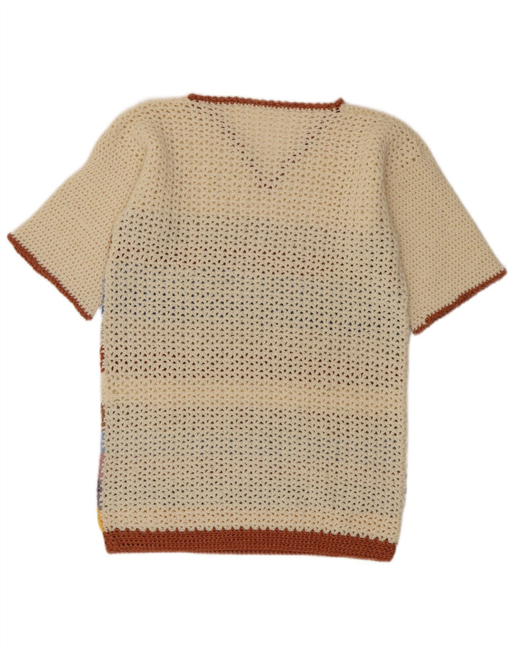 Maglione vintage da donna con scollo a V UK 14 a righe multicolori medie
