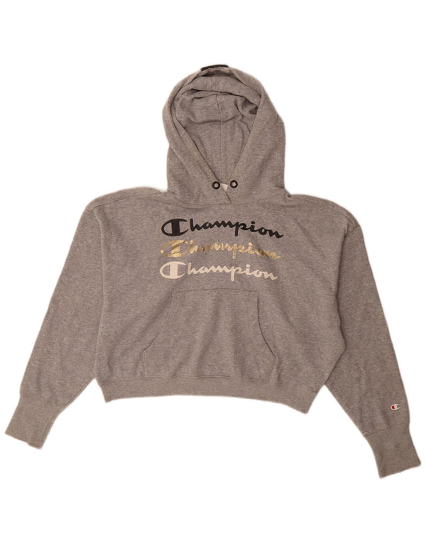 Maglione con cappuccio oversize con grafica corta da donna Champion UK 16 grande grigio
