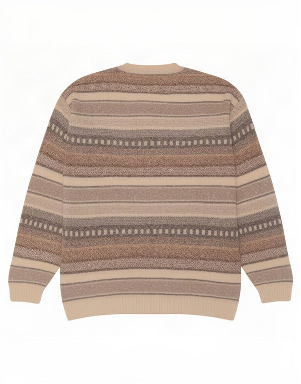 Maglione vintage da uomo con scollo a V XL in cotone a righe beige