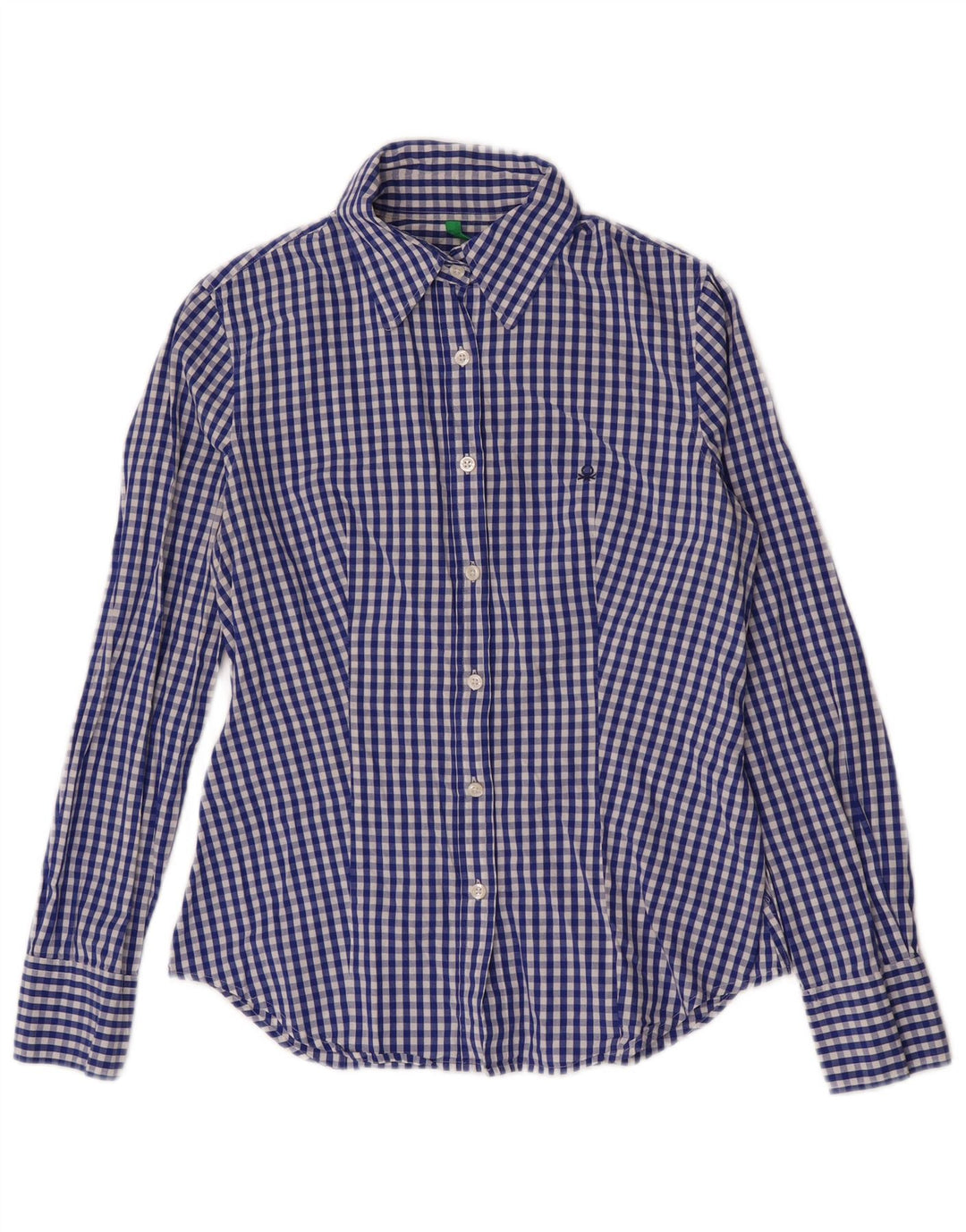 Camicia da donna Benetton UK 10 Small Blu Navy a quadretti