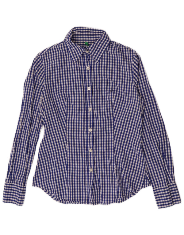 Camicia da donna Benetton UK 10 Small Blu Navy a quadretti
