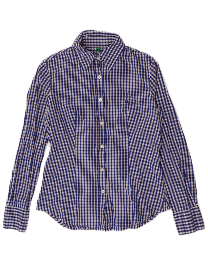 Camicia da donna Benetton UK 10 Small Blu Navy a quadretti