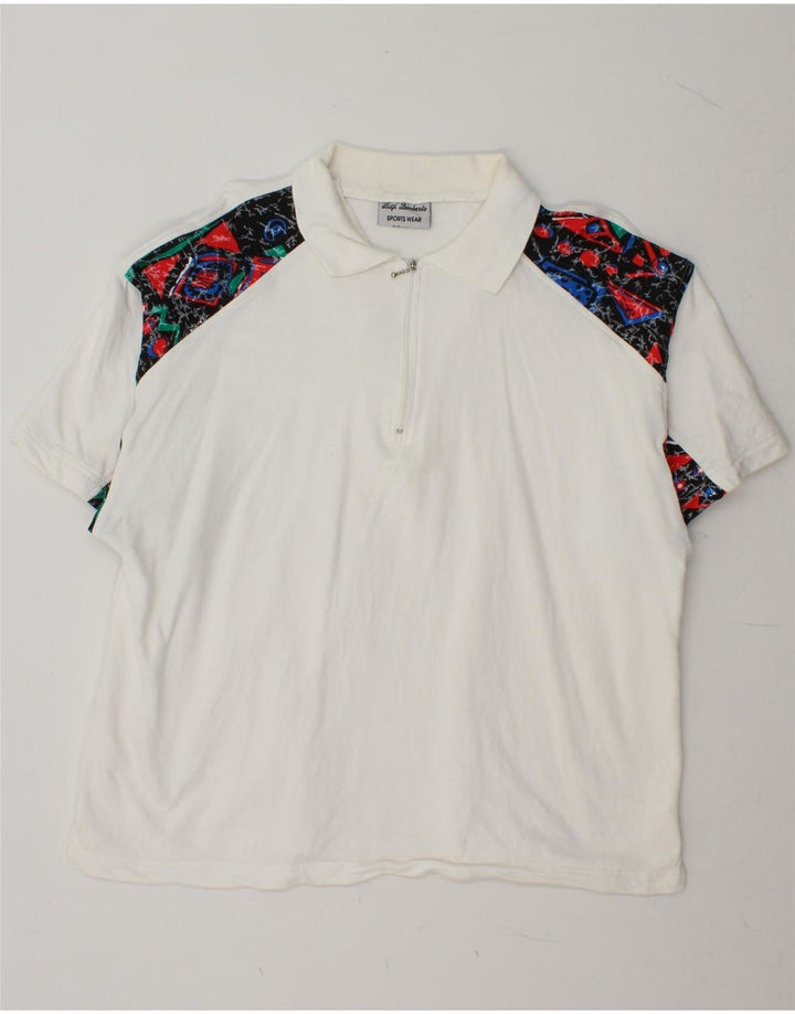 VINTAGE Mens Polo Shirt Medium White Colourblock Cotton Vintage Vintage and Second-Hand Vintage from Messina Hembry 