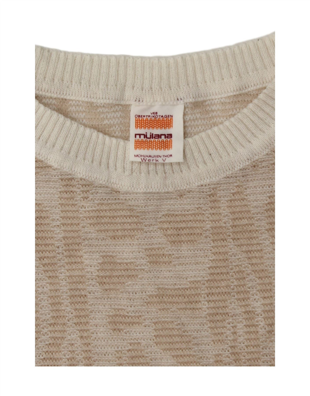 VINTAGE Womens Crew Neck Jumper Sweater UK 14 Medium Beige Polyester Vintage Vintage and Second-Hand Vintage from Messina Hembry 