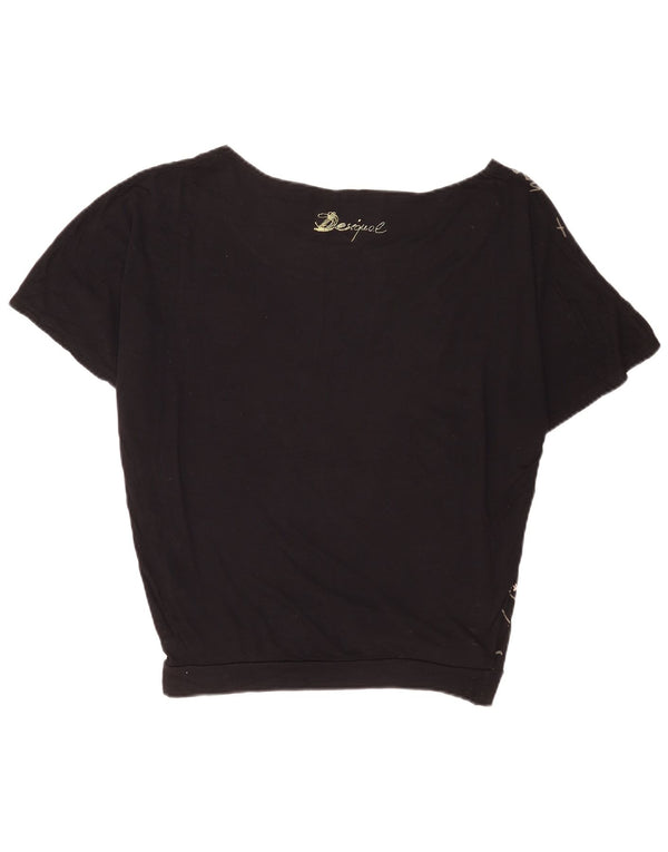 Desigual T-shirt grafica oversize da donna Top UK 14 Medium Black Viscosa