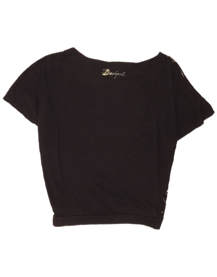 Desigual T-shirt grafica oversize da donna Top UK 14 Medium Black Viscosa