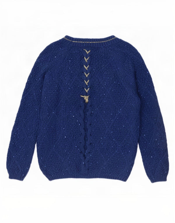 Maglione maglione vintage da donna con scollo a barca UK 16 grande blu