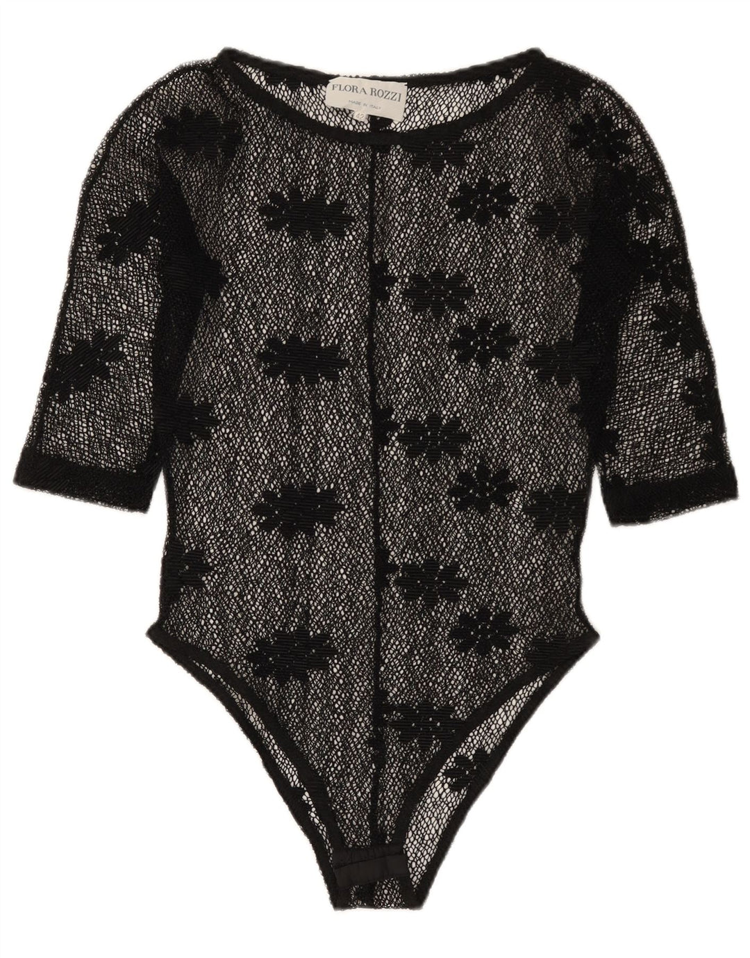 Body vintage da donna in pizzo trasparente IT 42 medio nero floreale