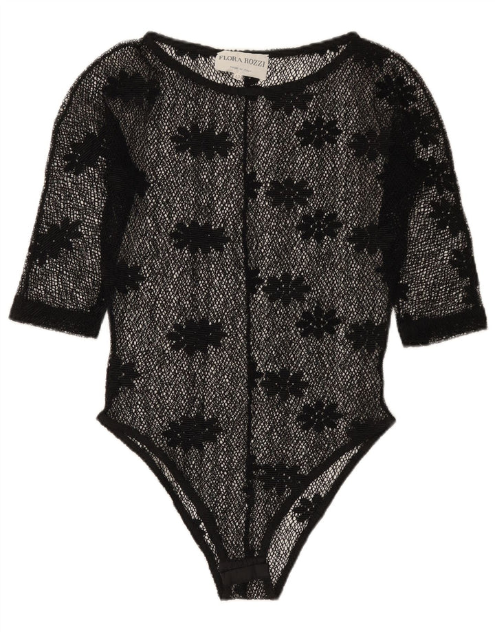 Body vintage da donna in pizzo trasparente IT 42 medio nero floreale