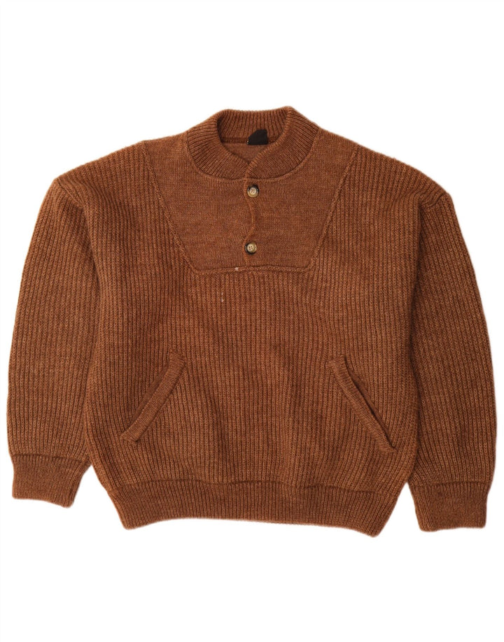Maglione da uomo Ivy Oxford con collo a bottoni, grande, in lana marrone