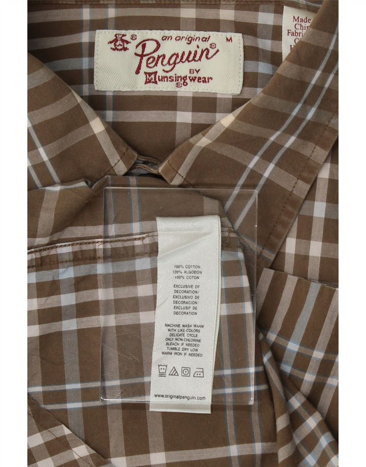 PENGUIN Mens Heritage Slim Fit Shirt Medium Brown Check Cotton Vintage Penguin and Second-Hand Penguin from Messina Hembry 
