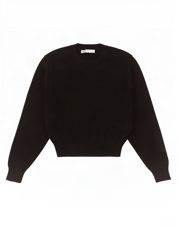 Maglione corto girocollo da donna Zara UK 10 piccolo in viscosa nera
