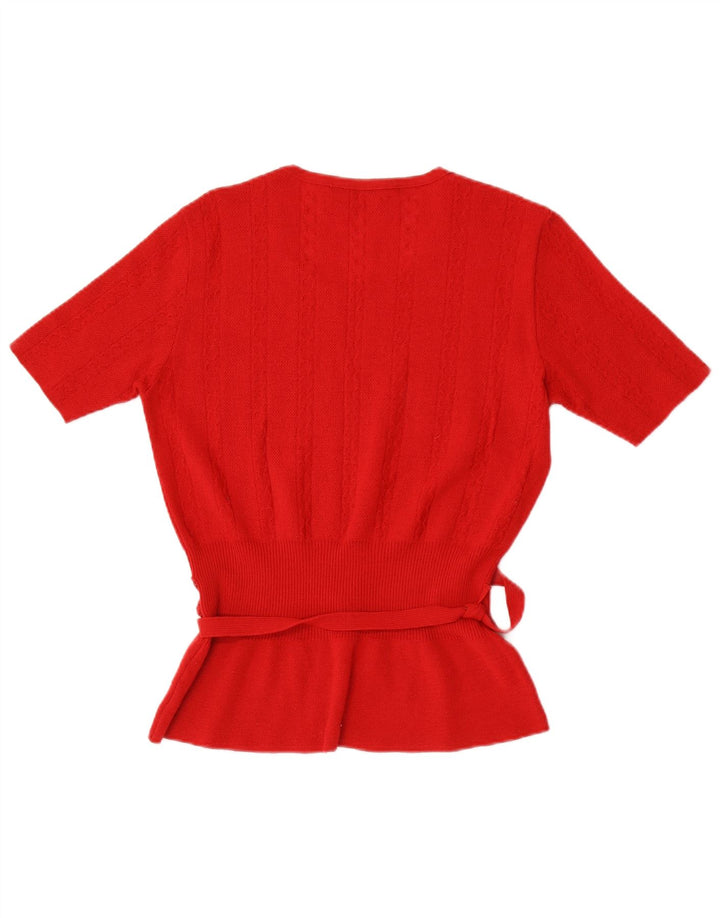 Maglione maglione girocollo da donna a maniche corte Lebole UK 14 Lana rossa media