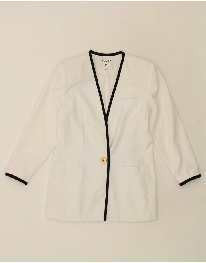 VINTAGE Womens 1 Button 3/4 Sleeve Blazer Jacket UK 8 Small White Vintage Vintage and Second-Hand Vintage from Messina Hembry 