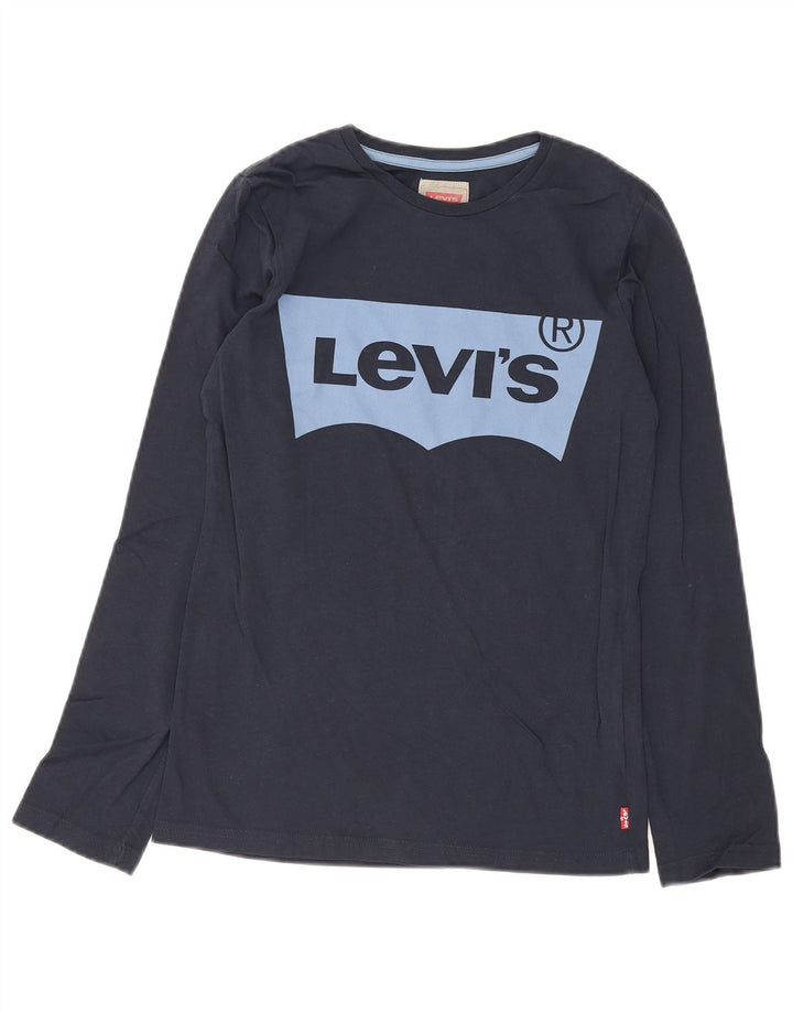 Levi's Maglietta grafica regolare da ragazzo a maniche lunghe 13-14 anni in cotone blu navy