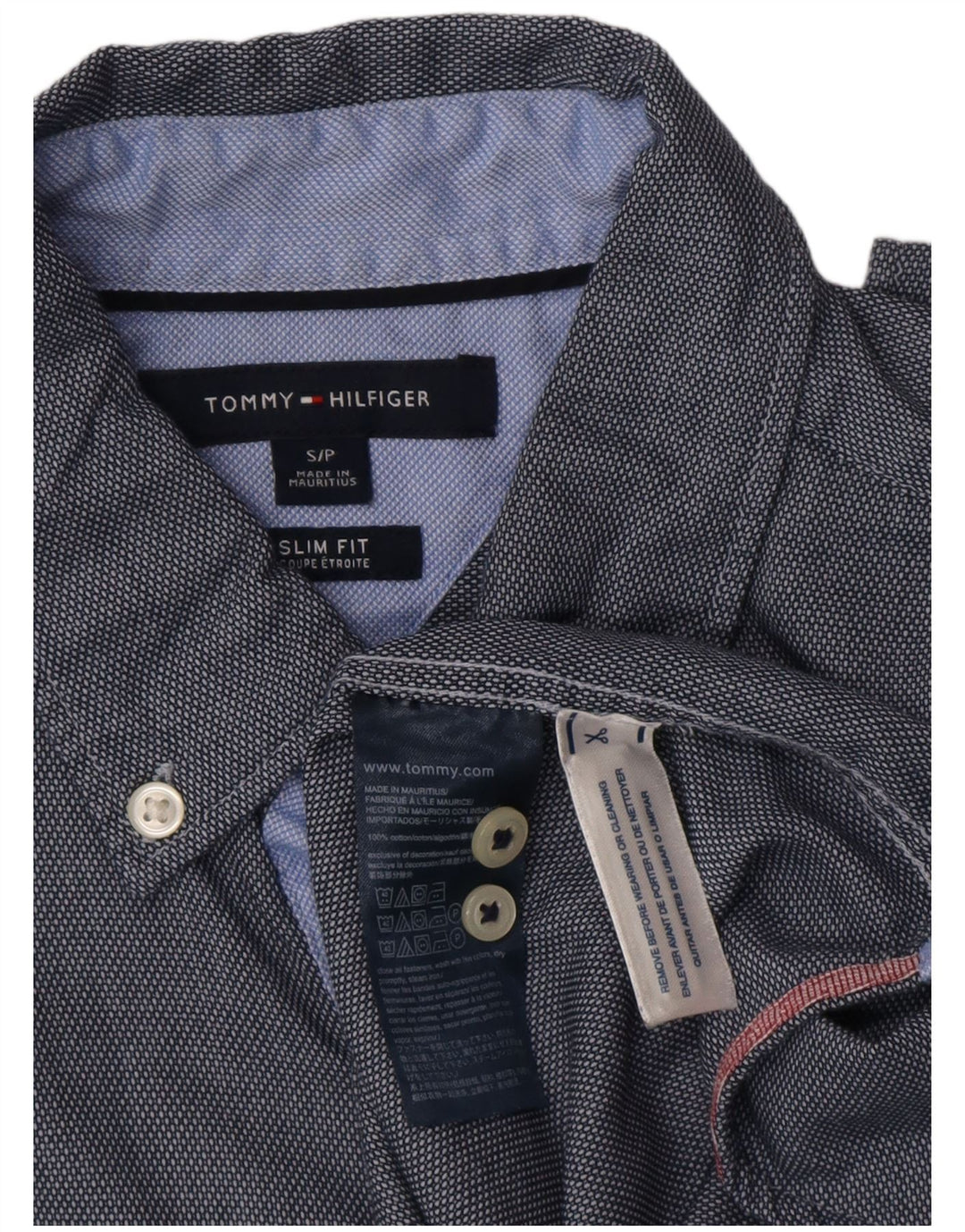 TOMMY HILFIGER Camicia slim fit da uomo piccola in cotone blu navy