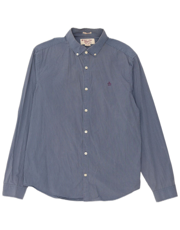 Penguin Camicia da uomo Heritage slim fit grande gessato blu