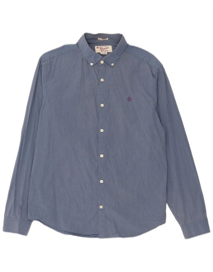 Penguin Camicia da uomo Heritage slim fit grande gessato blu