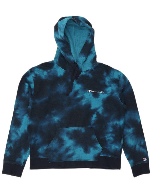 Felpa con cappuccio da donna Champion UK 16 Large Blu Tie Dye Cotton