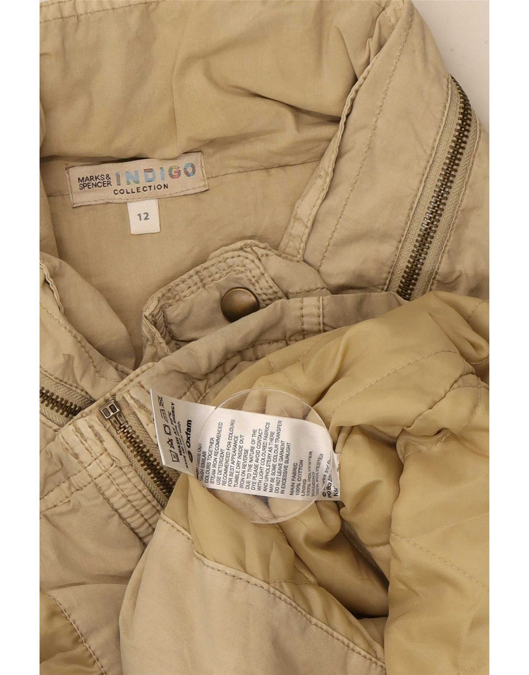 Giacca pratica con cappuccio da donna Marks & Spencer UK 12 Cotone beige medio
