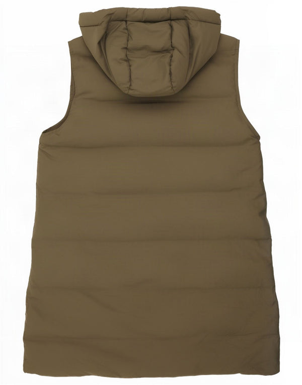 Zara Womens Longline Hooded Padded Gilet UK 16 Large Khaki Polyester