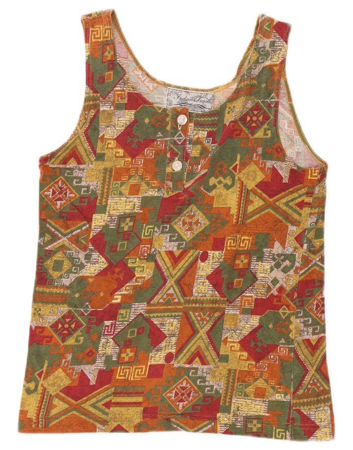Canotta corta da donna vintage UK 10 piccola geometrica multicolore
