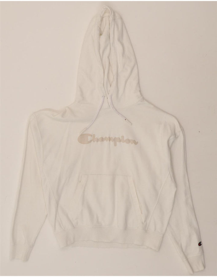 CHAMPION Womens Oversized Graphic Hoodie Jumper UK 10 Small White Vintage Champion and Second-Hand Champion from Messina Hembry 