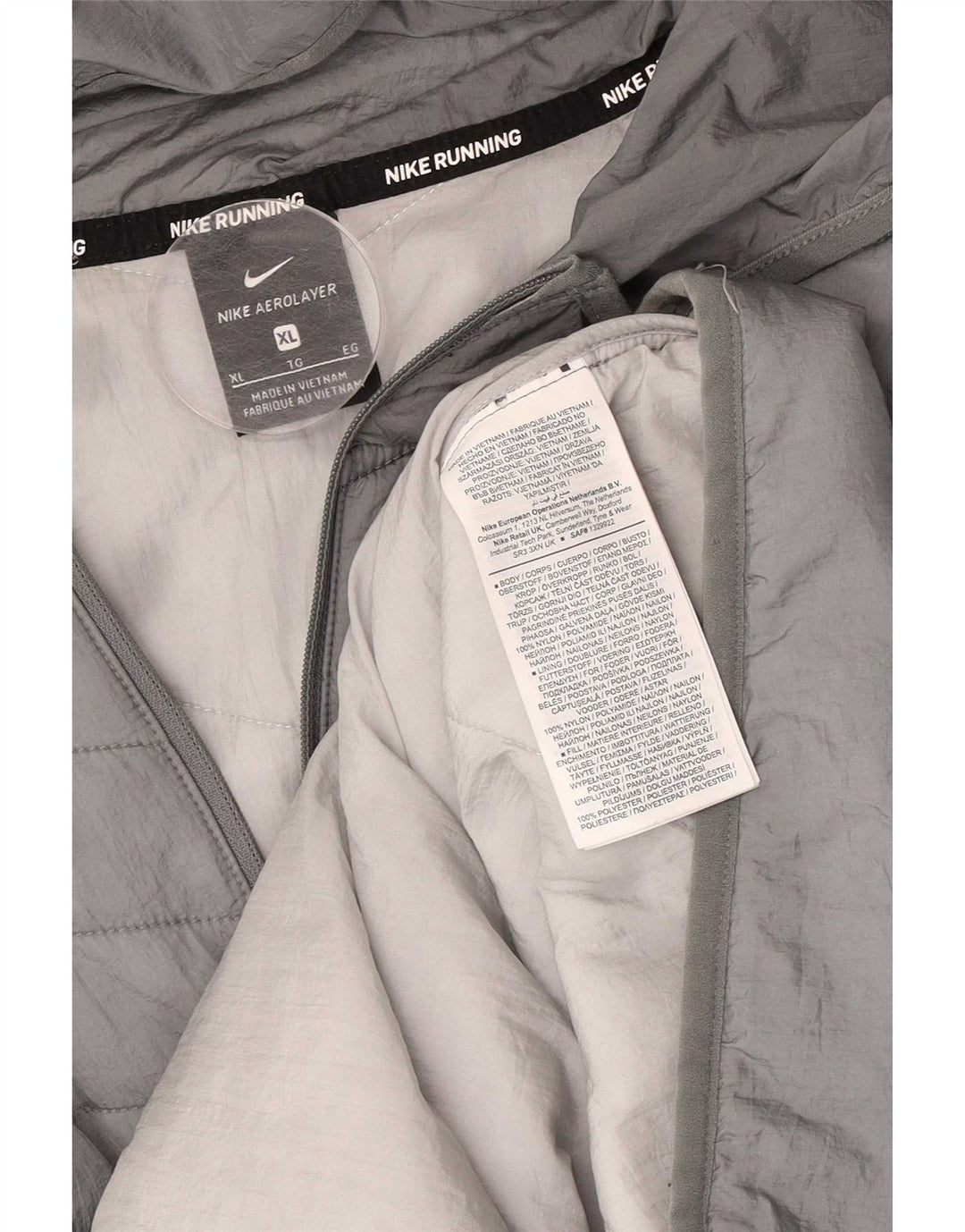 Giacca imbottita con cappuccio Nike da uomo UK 42 XL nylon grigio