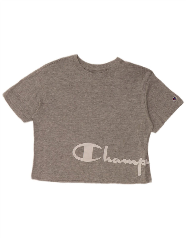 T-shirt grafica corta da donna CHAMPION Top UK 10 piccolo cotone grigio