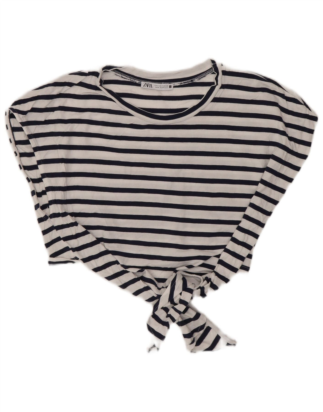 Zara, camicetta corta da donna con allacciatura sul davanti, taglia UK 10, piccola, a righe blu navy