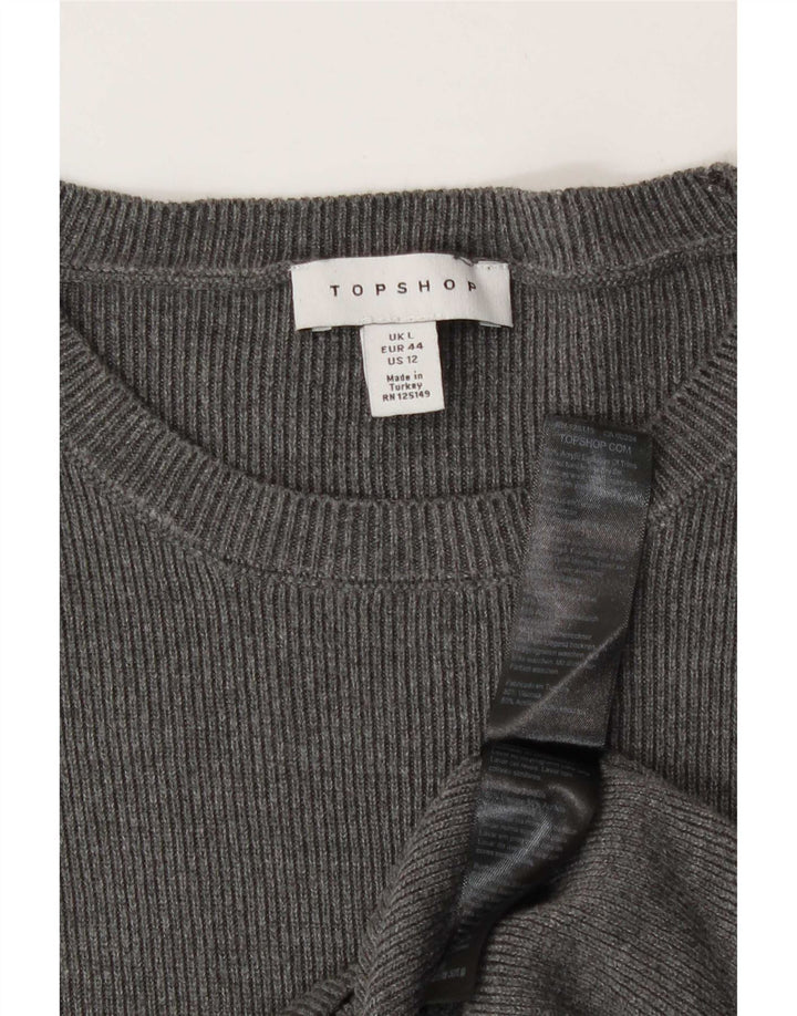 Topshop Donna Top Manica Lunga UK 16 Grande Acrilico Grigio