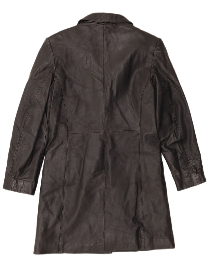 Cappotto in pelle vintage da donna UK 12 in pelle nera media