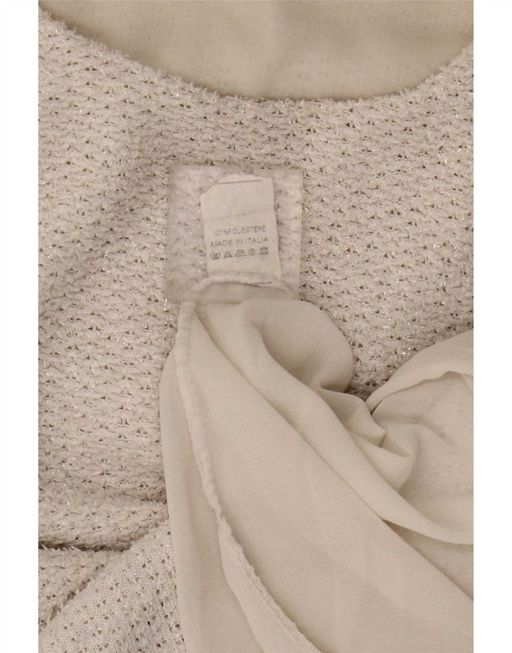 Top tunica vintage da donna UK 12 medio poliestere bianco sporco