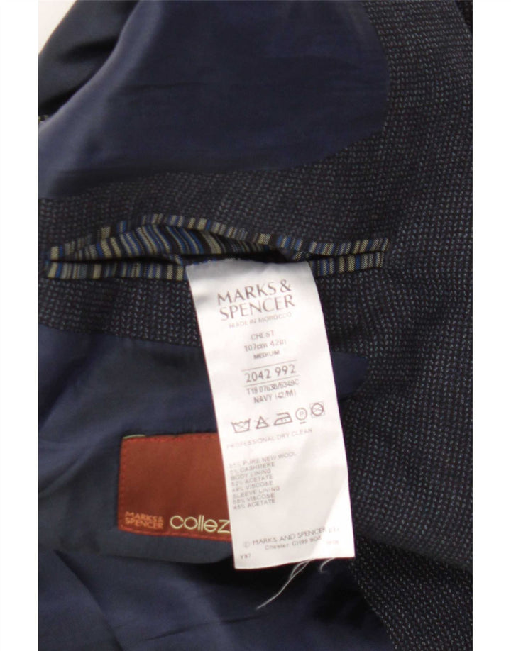 Giacca blazer a 2 bottoni da uomo Marks & Spencer UK 42 Large Blu Navy in lana vergine