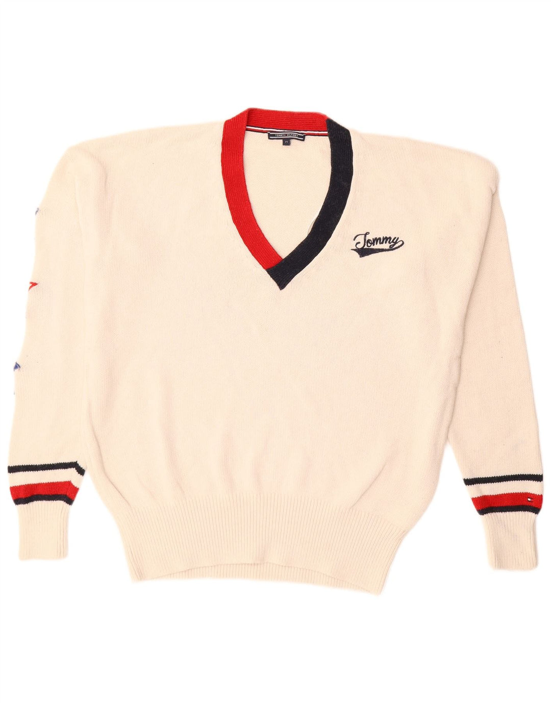 Maglione maglione con scollo a V da uomo Tommy Hilfiger cotone bianco sporco medio