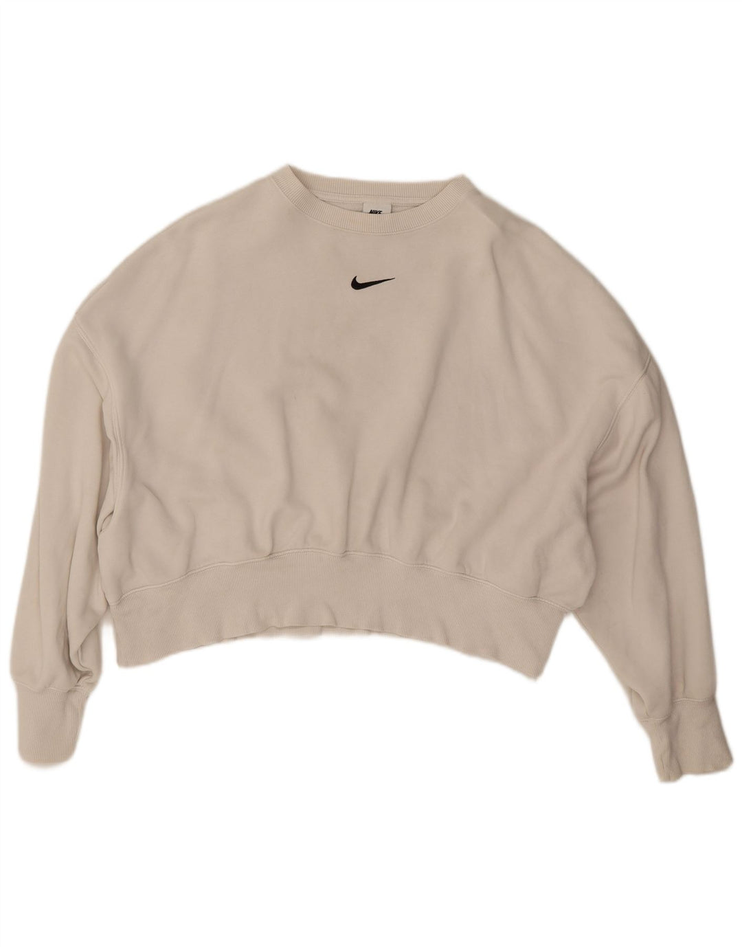 Felpa oversize corta da donna Nike, maglione UK 14, cotone bianco sporco medio
