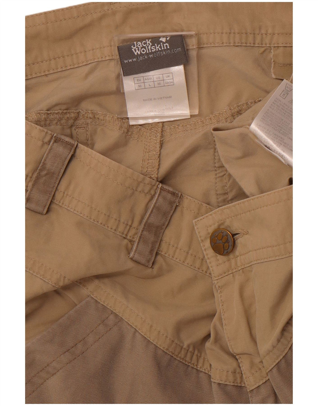 JACK WOLFSKIN Bermuda da uomo W34 Large Marrone Colorblock Cotone